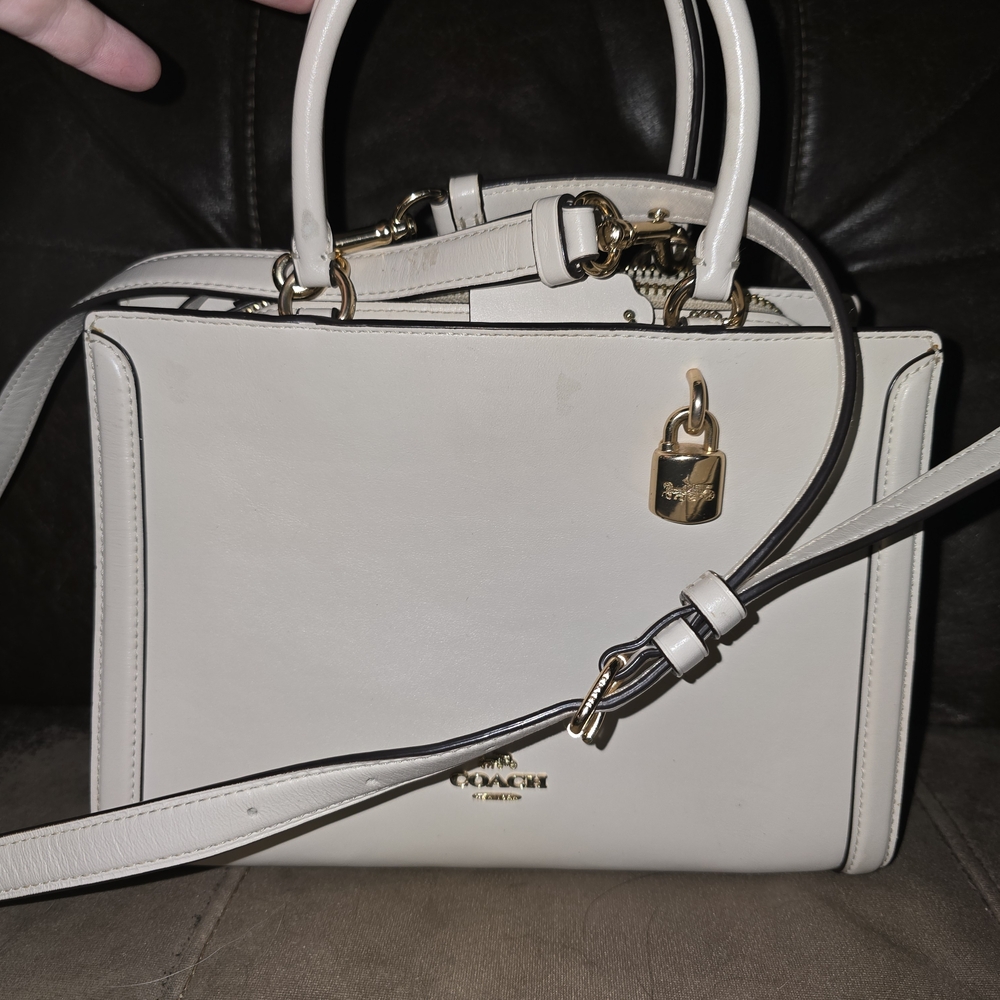 Coach Off-White Leather Satchel with Gold Accents - Picture 5 of 5
